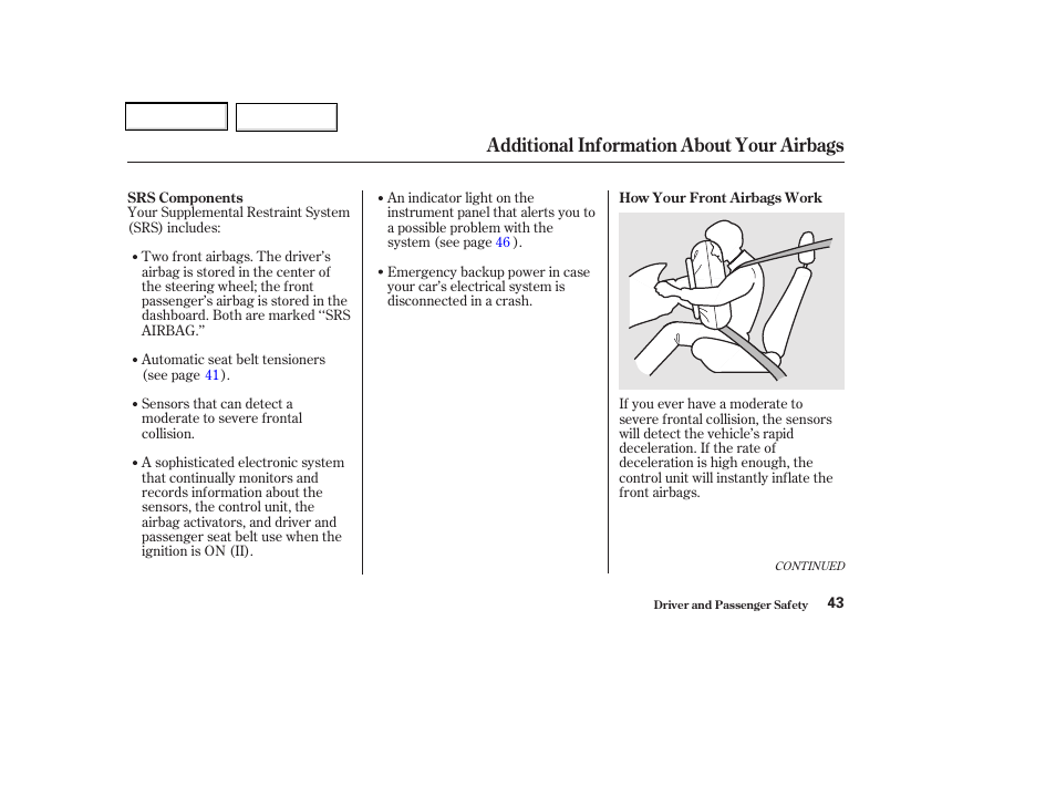 Additional information about your airbags | Acura 2002 CL - Owner's Manual User Manual | Page 46 / 335