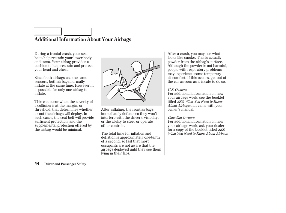 Additional information about your airbags | Acura 2002 CL - Owner's Manual User Manual | Page 47 / 335