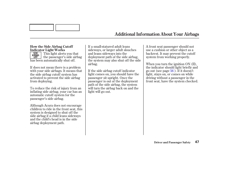 Additional information about your airbags | Acura 2002 CL - Owner's Manual User Manual | Page 50 / 335