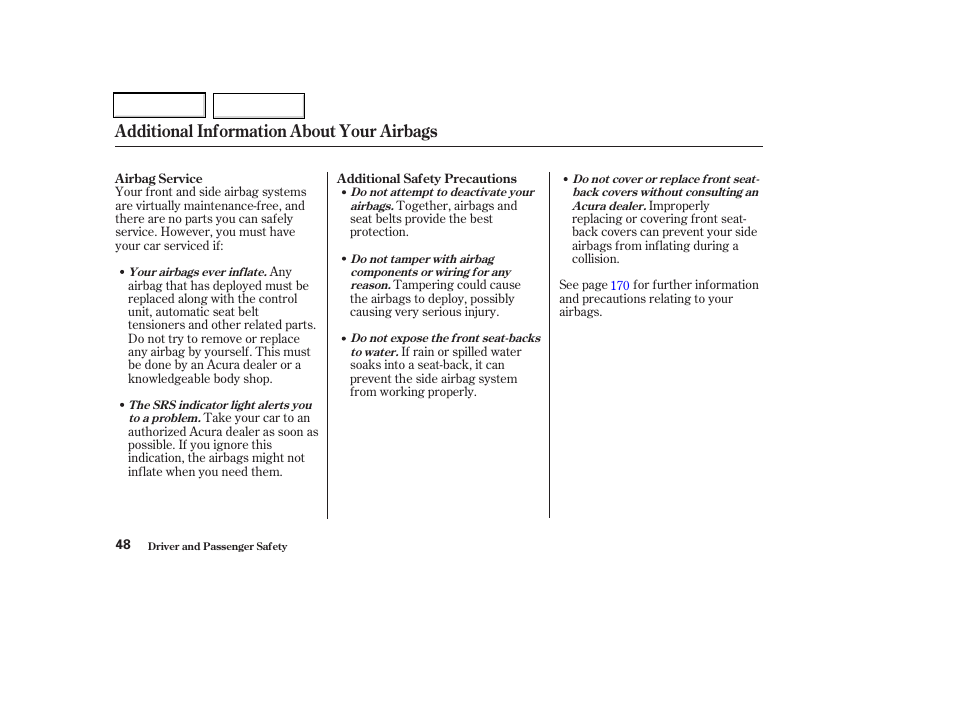 Additional information about your airbags | Acura 2002 CL - Owner's Manual User Manual | Page 51 / 335