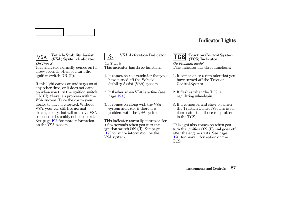 Indicator lights | Acura 2002 CL - Owner's Manual User Manual | Page 60 / 335