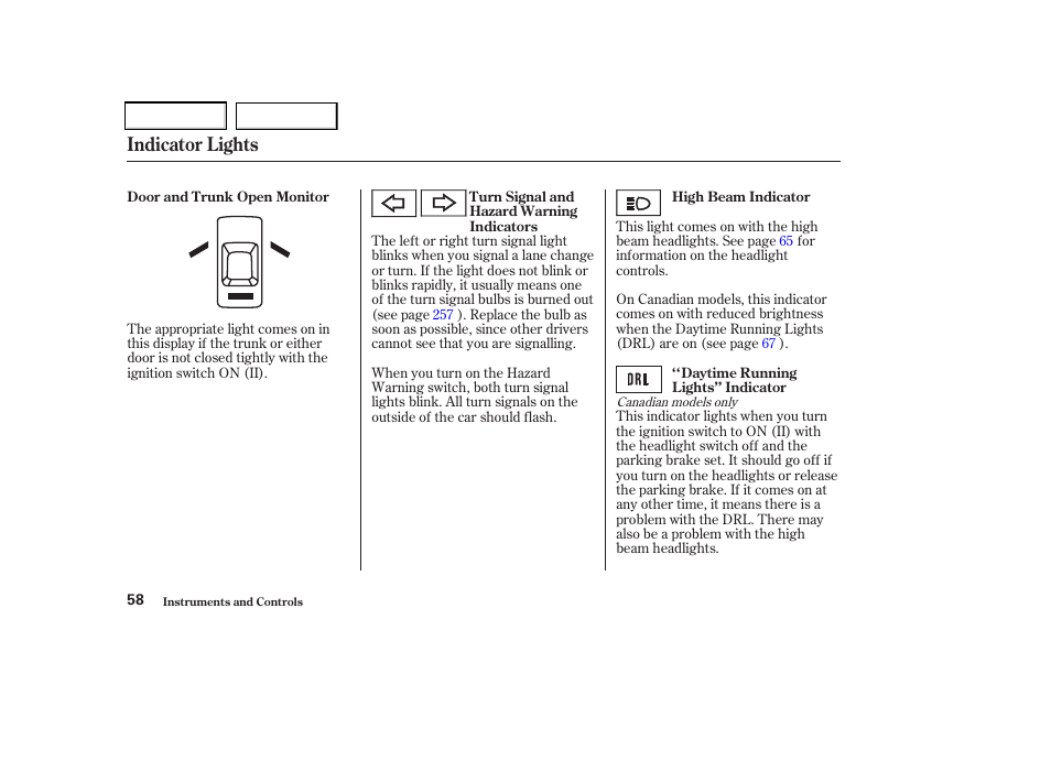 Indicator lights | Acura 2002 CL - Owner's Manual User Manual | Page 61 / 335