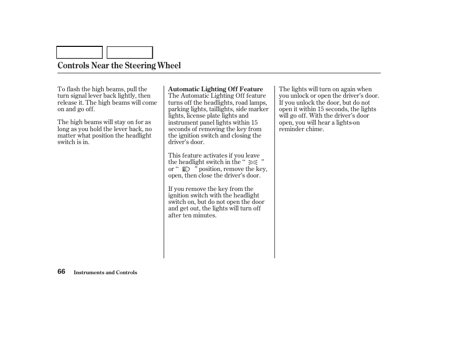 Controls near the steering wheel | Acura 2002 CL - Owner's Manual User Manual | Page 69 / 335