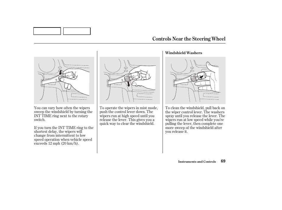 Controls near the steering wheel | Acura 2002 CL - Owner's Manual User Manual | Page 72 / 335