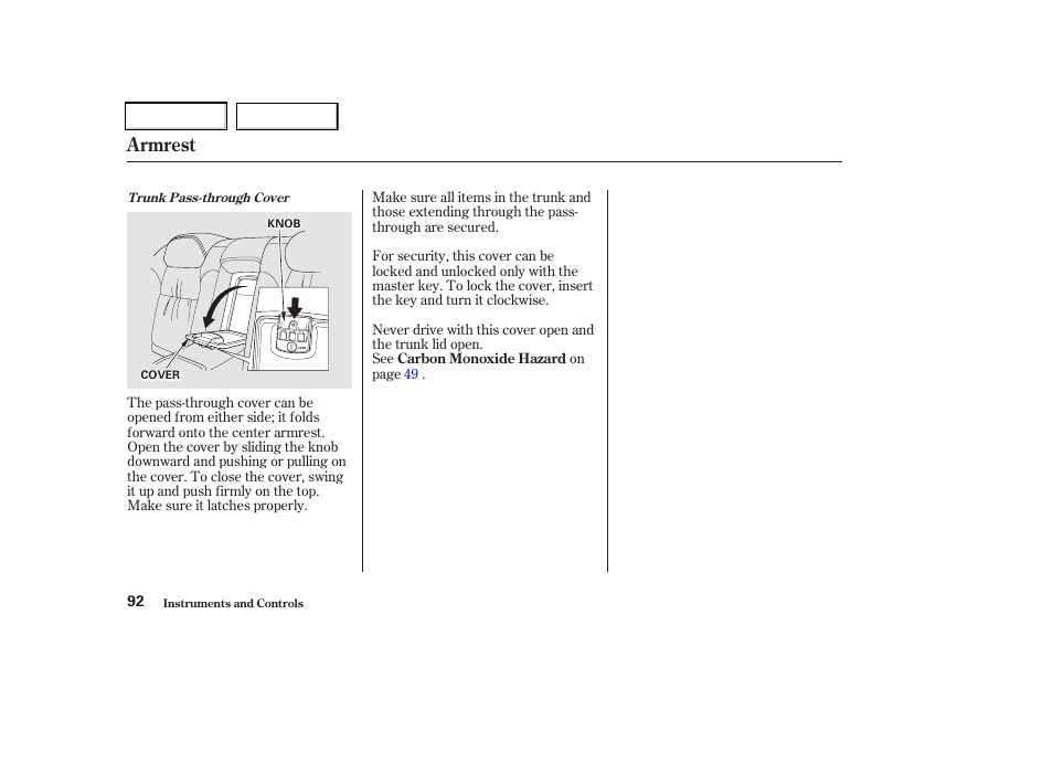 Armrest | Acura 2002 CL - Owner's Manual User Manual | Page 95 / 335