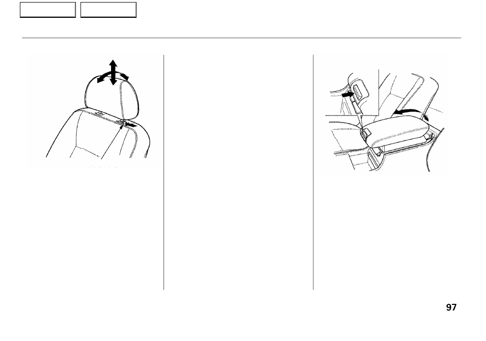 Seat adjustments, armrest | Acura 2001 RL - Owner's Manual User Manual | Page 100 / 333