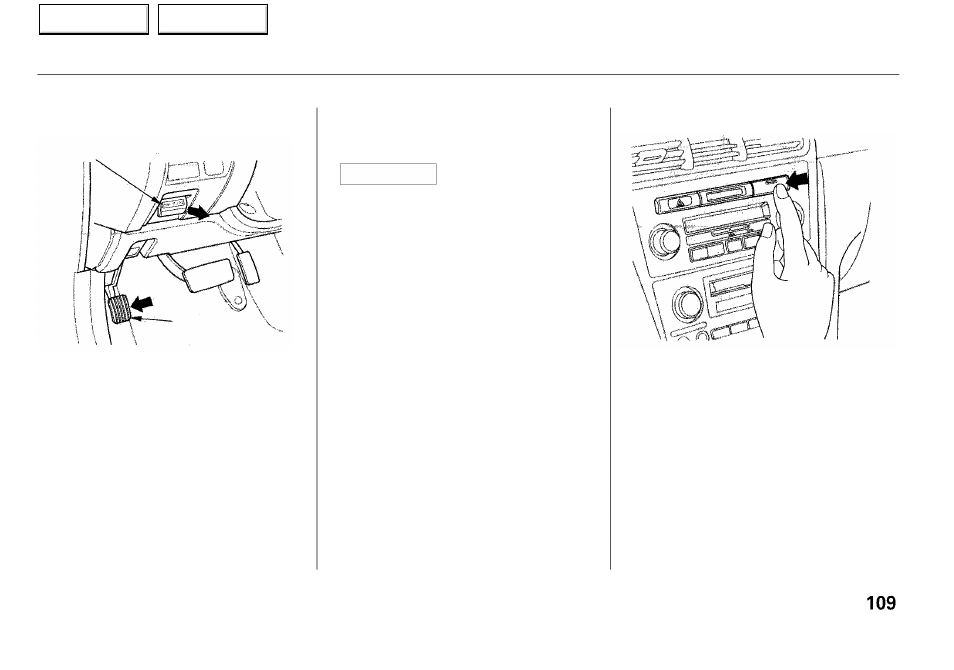 Parking brake, digital clock | Acura 2001 RL - Owner's Manual User Manual | Page 112 / 333