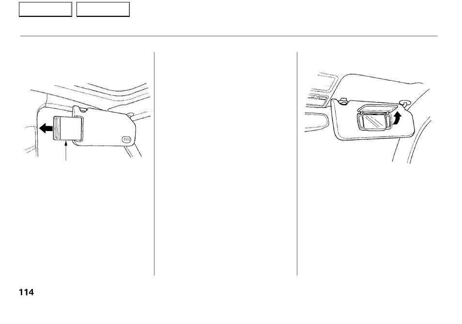 Sun visor, vanity mirror | Acura 2001 RL - Owner's Manual User Manual | Page 117 / 333