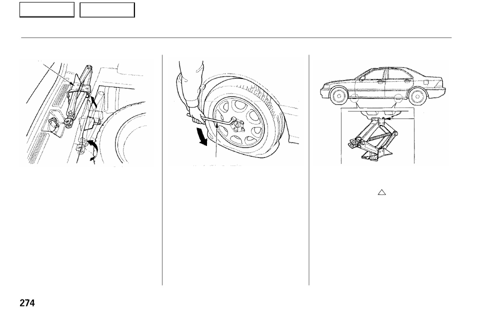 Changing a flat tire | Acura 2001 RL - Owner's Manual User Manual | Page 277 / 333