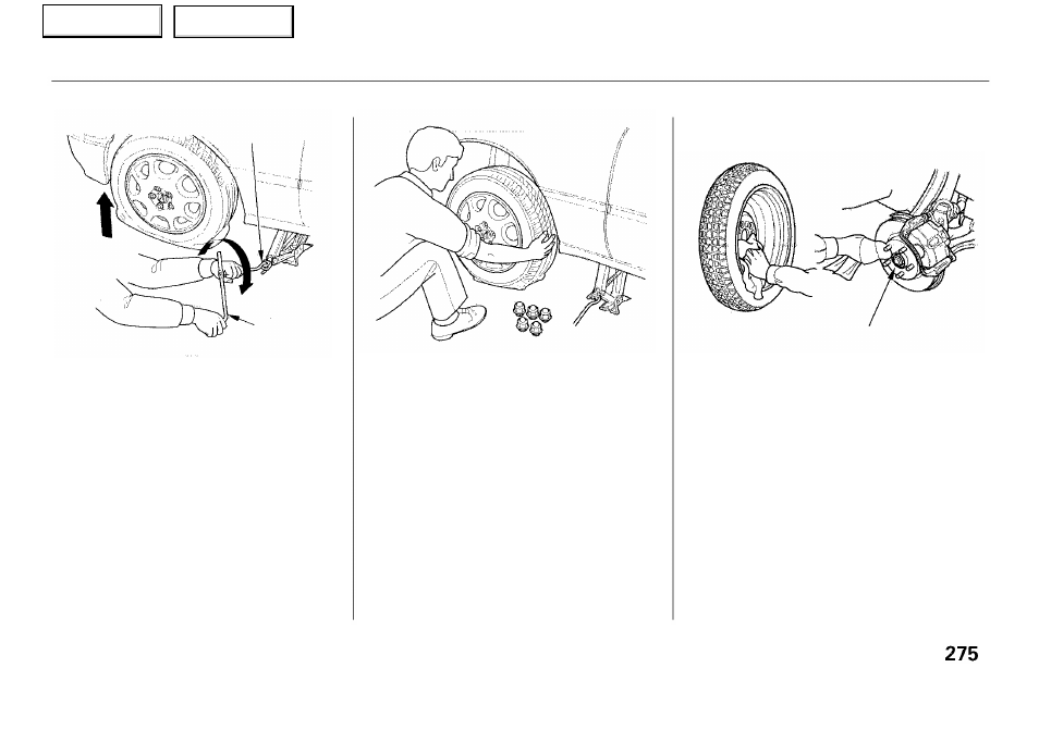 Changing a flat tire | Acura 2001 RL - Owner's Manual User Manual | Page 278 / 333