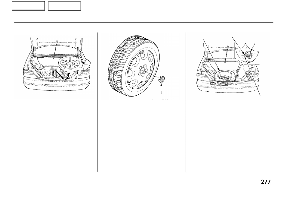 Changing a flat tire | Acura 2001 RL - Owner's Manual User Manual | Page 280 / 333