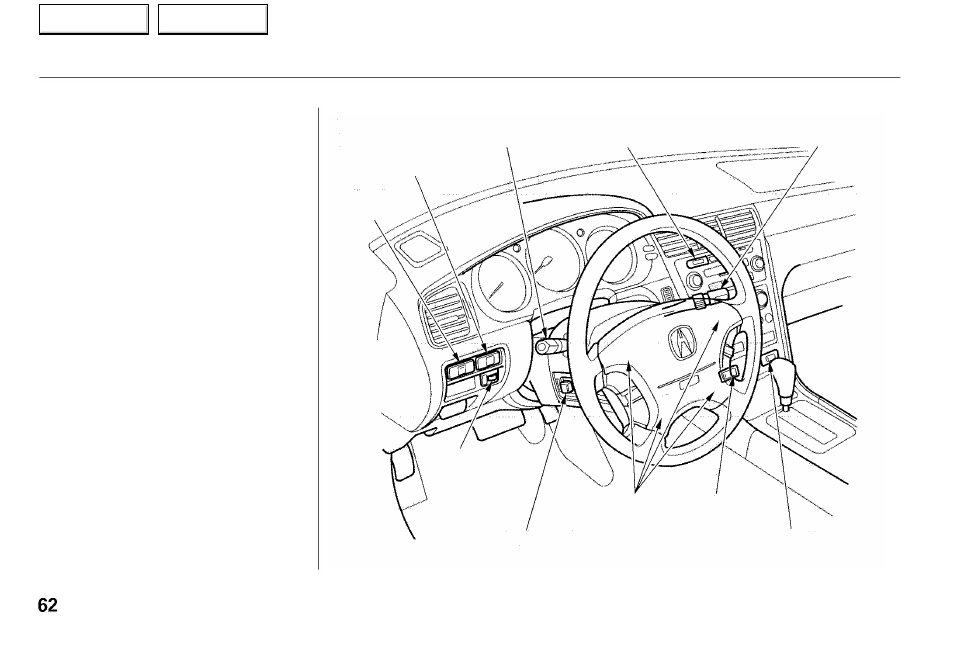 Controls near the steering wheel | Acura 2001 RL - Owner's Manual User Manual | Page 65 / 333