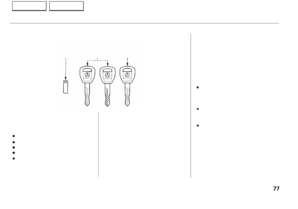 Keys, Keys and locks | Acura 2001 RL - Owner's Manual User Manual | Page 80 / 333