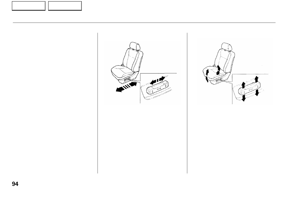 Seat adjustments | Acura 2001 RL - Owner's Manual User Manual | Page 97 / 333