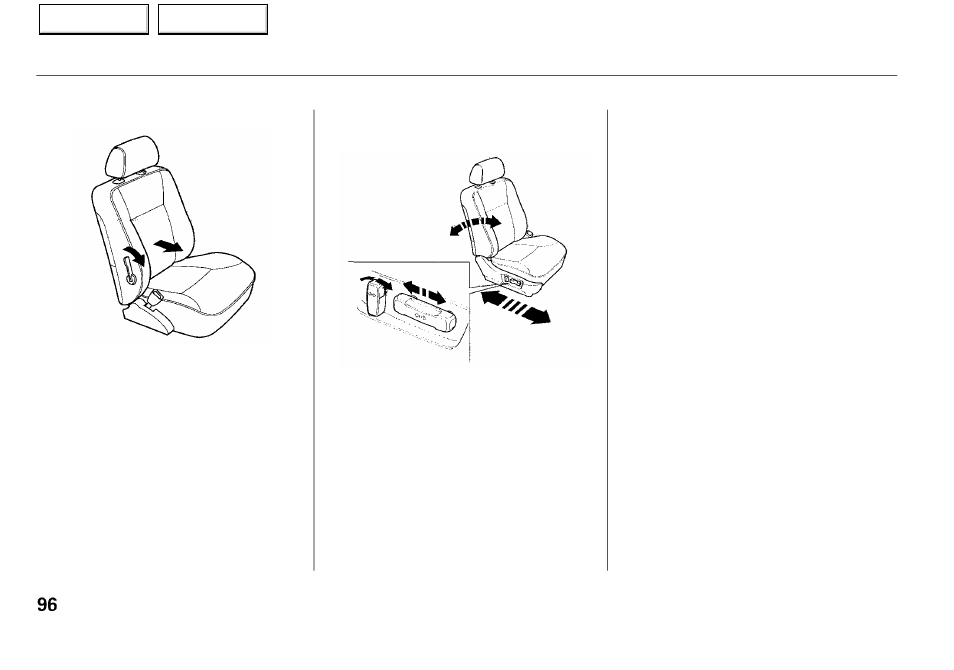 Seat adjustments | Acura 2001 RL - Owner's Manual User Manual | Page 99 / 333