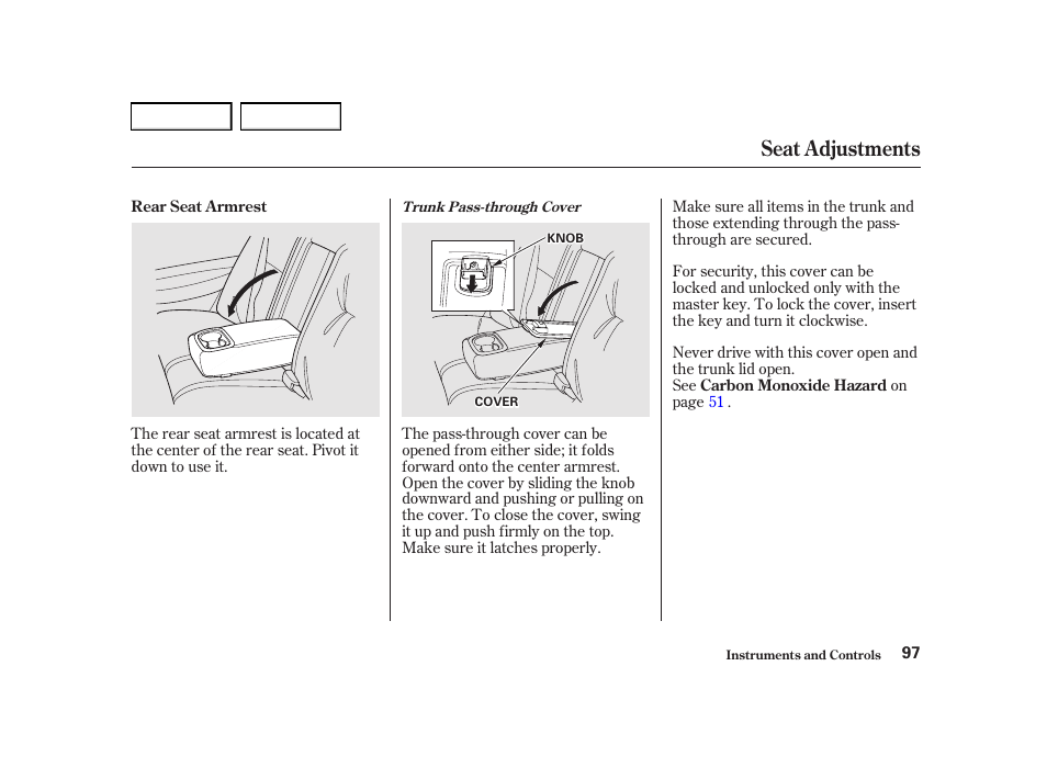 Seat adjustments | Acura 2001 TL - Owner's Manual User Manual | Page 100 / 319