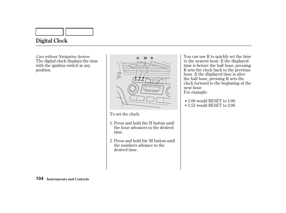 Digital clock | Acura 2001 TL - Owner's Manual User Manual | Page 107 / 319