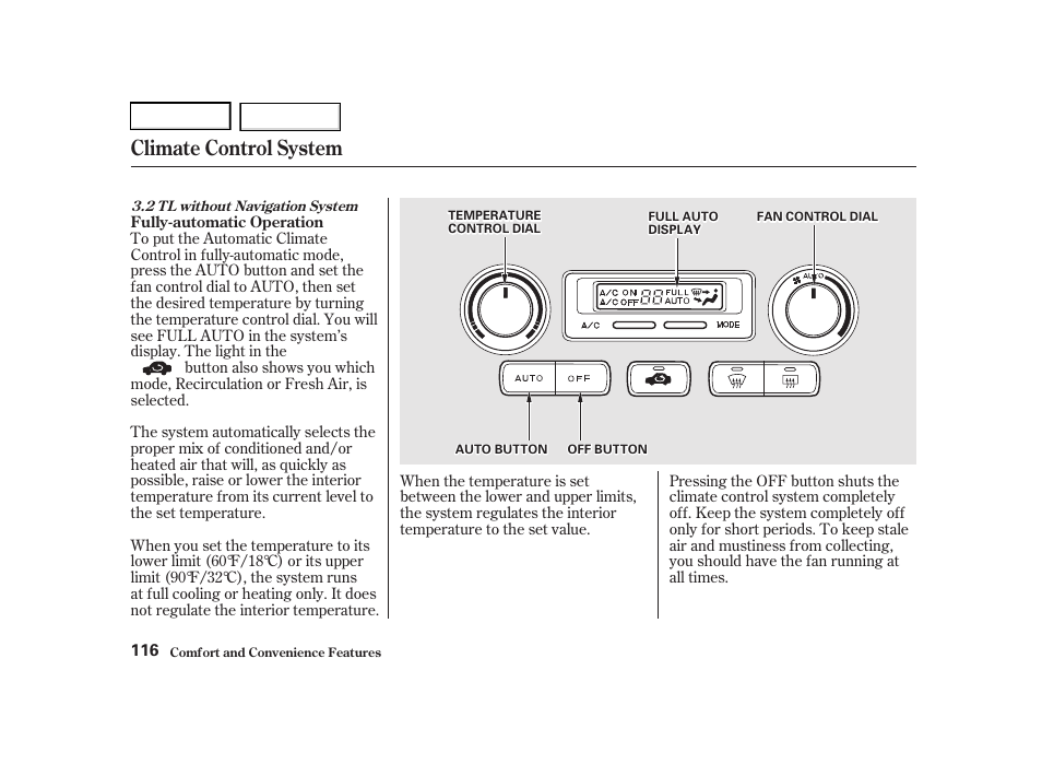 Climate control system | Acura 2001 TL - Owner's Manual User Manual | Page 119 / 319