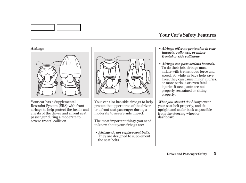 Your car’s safety features | Acura 2001 TL - Owner's Manual User Manual | Page 12 / 319