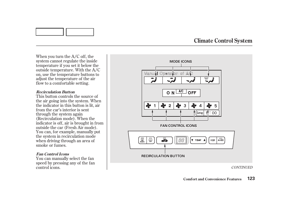 Climate control system | Acura 2001 TL - Owner's Manual User Manual | Page 126 / 319