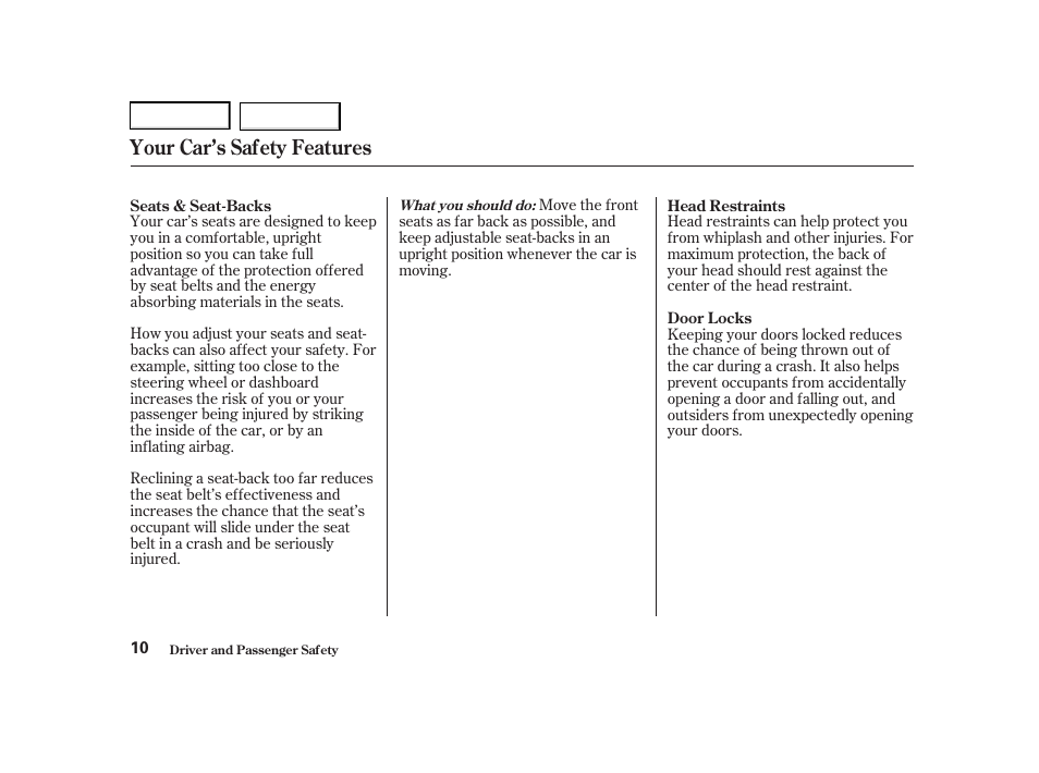 Your car’s safety features | Acura 2001 TL - Owner's Manual User Manual | Page 13 / 319