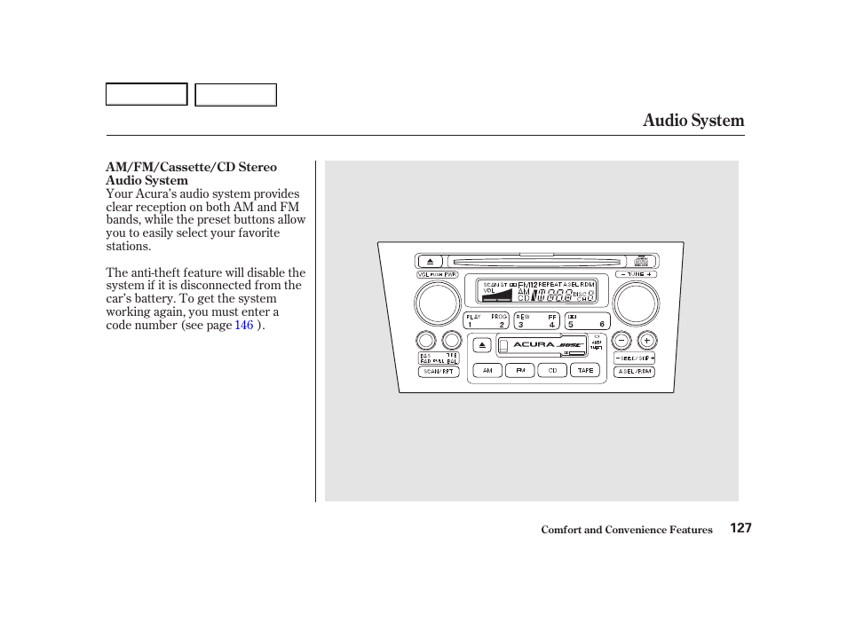 Audio system | Acura 2001 TL - Owner's Manual User Manual | Page 130 / 319