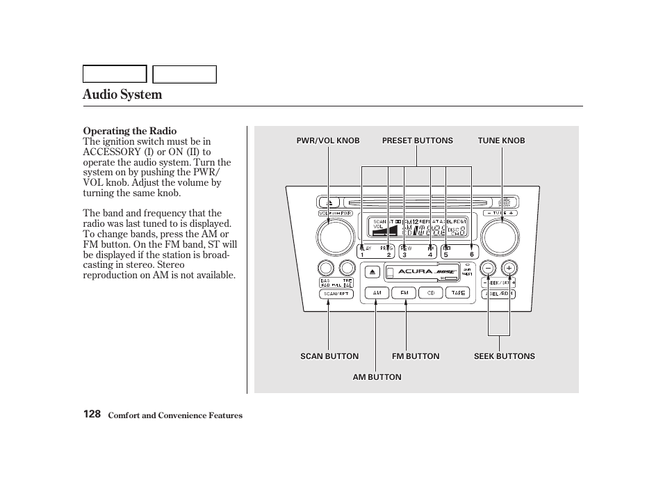 Audio system | Acura 2001 TL - Owner's Manual User Manual | Page 131 / 319