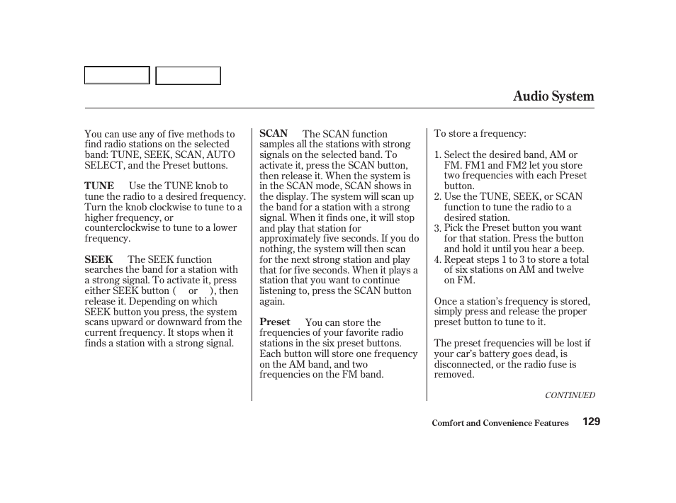 Audio system | Acura 2001 TL - Owner's Manual User Manual | Page 132 / 319