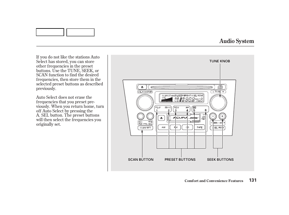 Audio system | Acura 2001 TL - Owner's Manual User Manual | Page 134 / 319