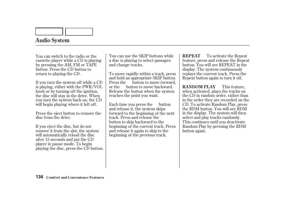 Audio system | Acura 2001 TL - Owner's Manual User Manual | Page 139 / 319