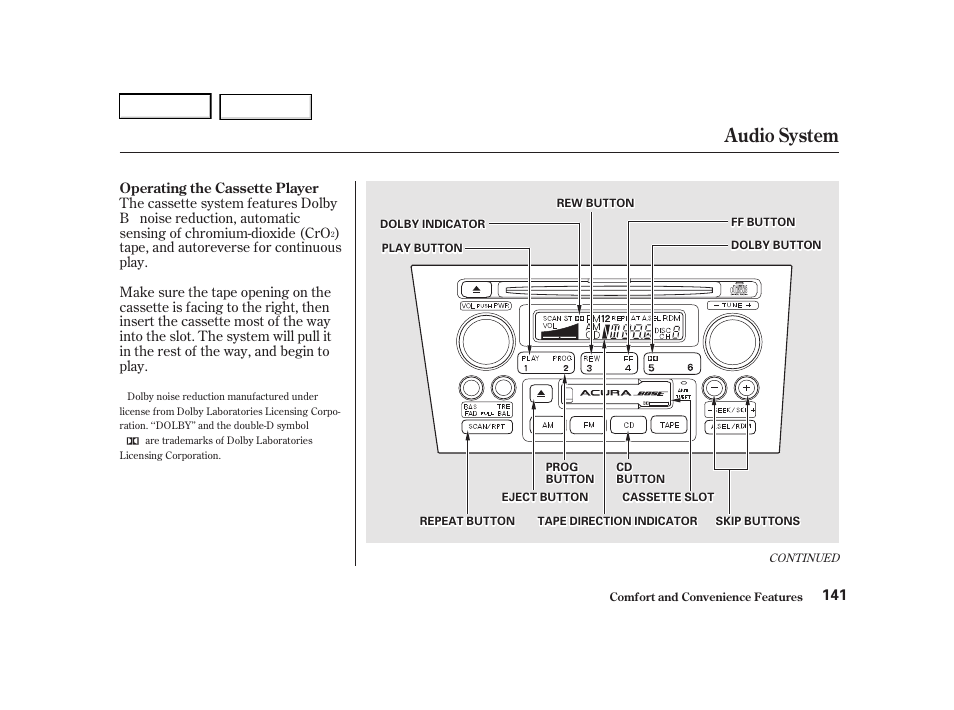 Audio system | Acura 2001 TL - Owner's Manual User Manual | Page 144 / 319