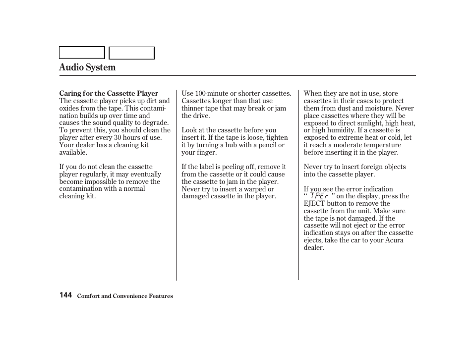 Audio system | Acura 2001 TL - Owner's Manual User Manual | Page 147 / 319