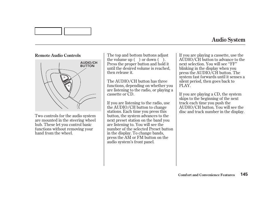 Audio system | Acura 2001 TL - Owner's Manual User Manual | Page 148 / 319