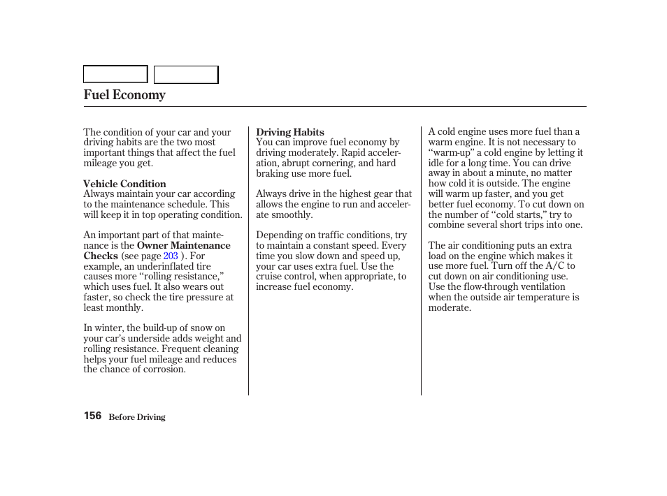 Fuel economy | Acura 2001 TL - Owner's Manual User Manual | Page 159 / 319