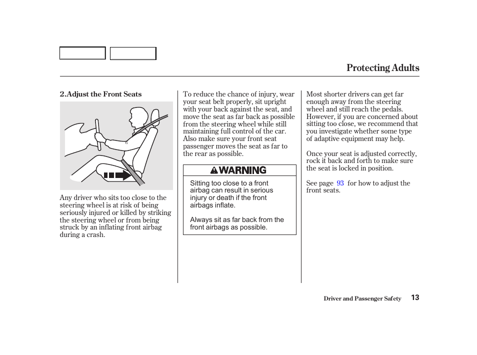 Protecting adults | Acura 2001 TL - Owner's Manual User Manual | Page 16 / 319