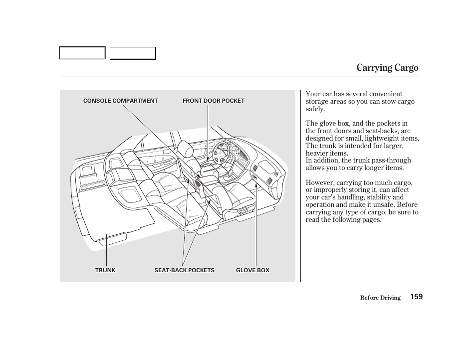 Carrying cargo | Acura 2001 TL - Owner's Manual User Manual | Page 162 / 319