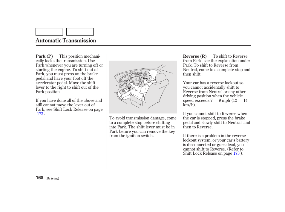 Automatic transmission | Acura 2001 TL - Owner's Manual User Manual | Page 171 / 319