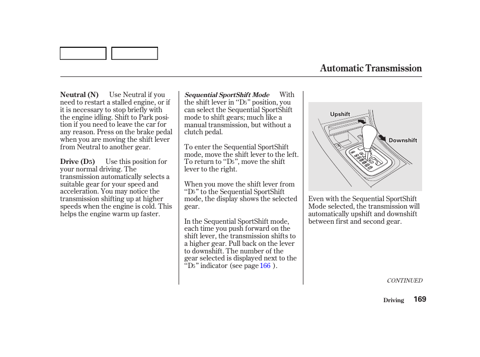 Automatic transmission | Acura 2001 TL - Owner's Manual User Manual | Page 172 / 319