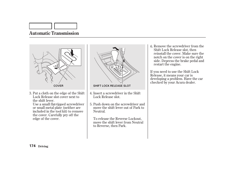 Automatic transmission | Acura 2001 TL - Owner's Manual User Manual | Page 177 / 319