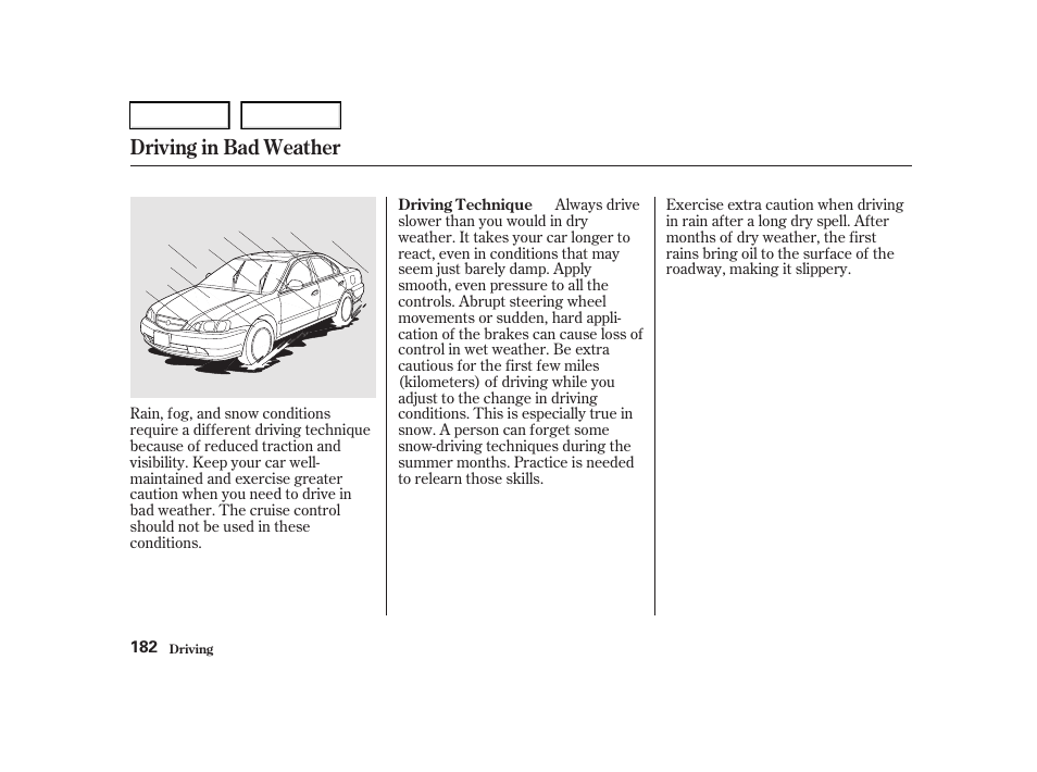 Driving in bad weather | Acura 2001 TL - Owner's Manual User Manual | Page 185 / 319