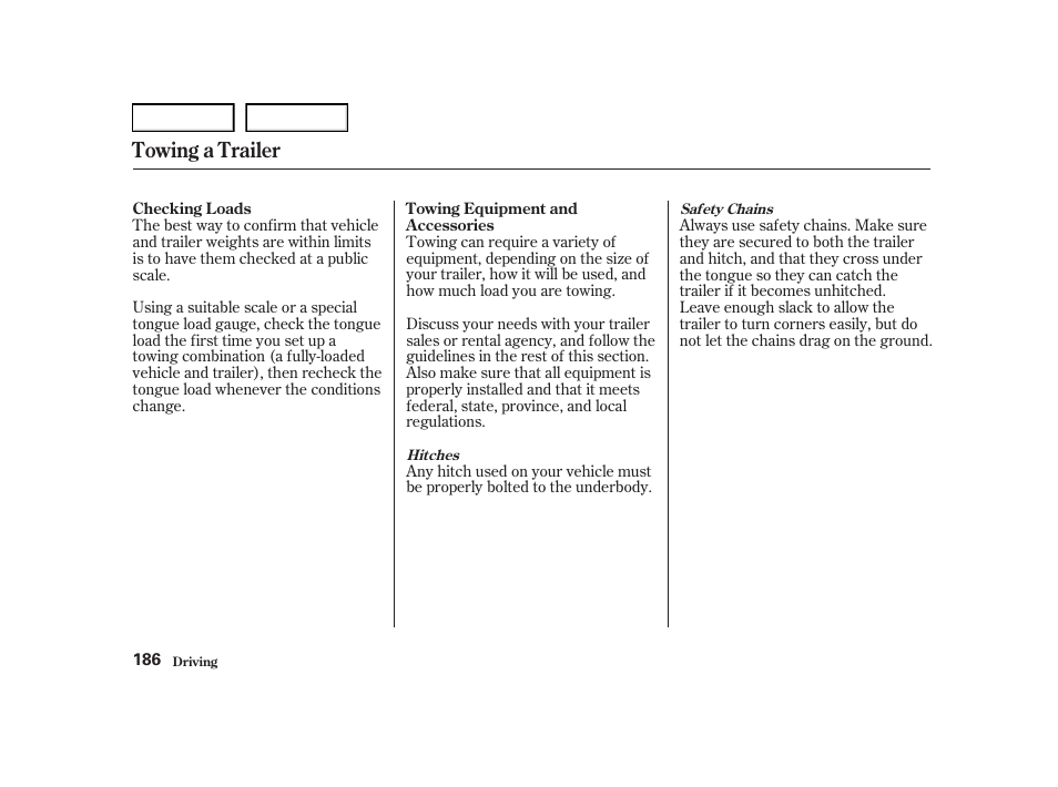 Towing a trailer | Acura 2001 TL - Owner's Manual User Manual | Page 189 / 319