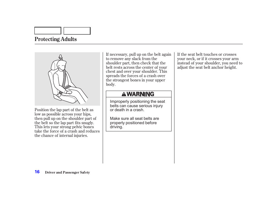 Protecting adults | Acura 2001 TL - Owner's Manual User Manual | Page 19 / 319