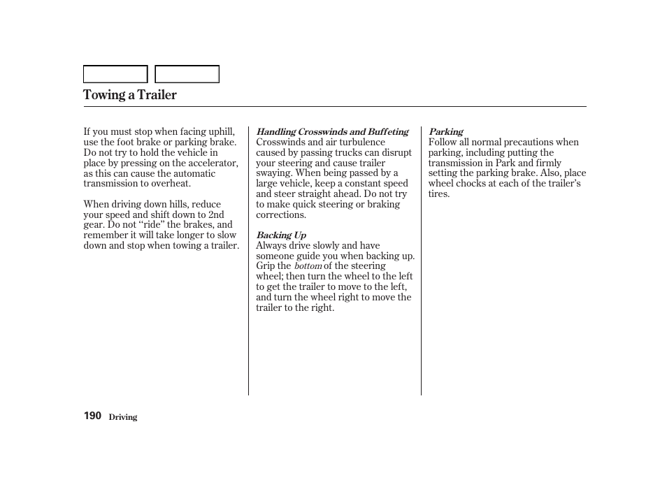 Towing a trailer | Acura 2001 TL - Owner's Manual User Manual | Page 193 / 319