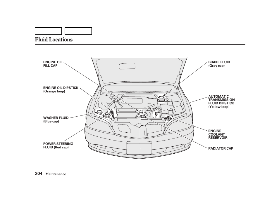 Fluid locations | Acura 2001 TL - Owner's Manual User Manual | Page 207 / 319