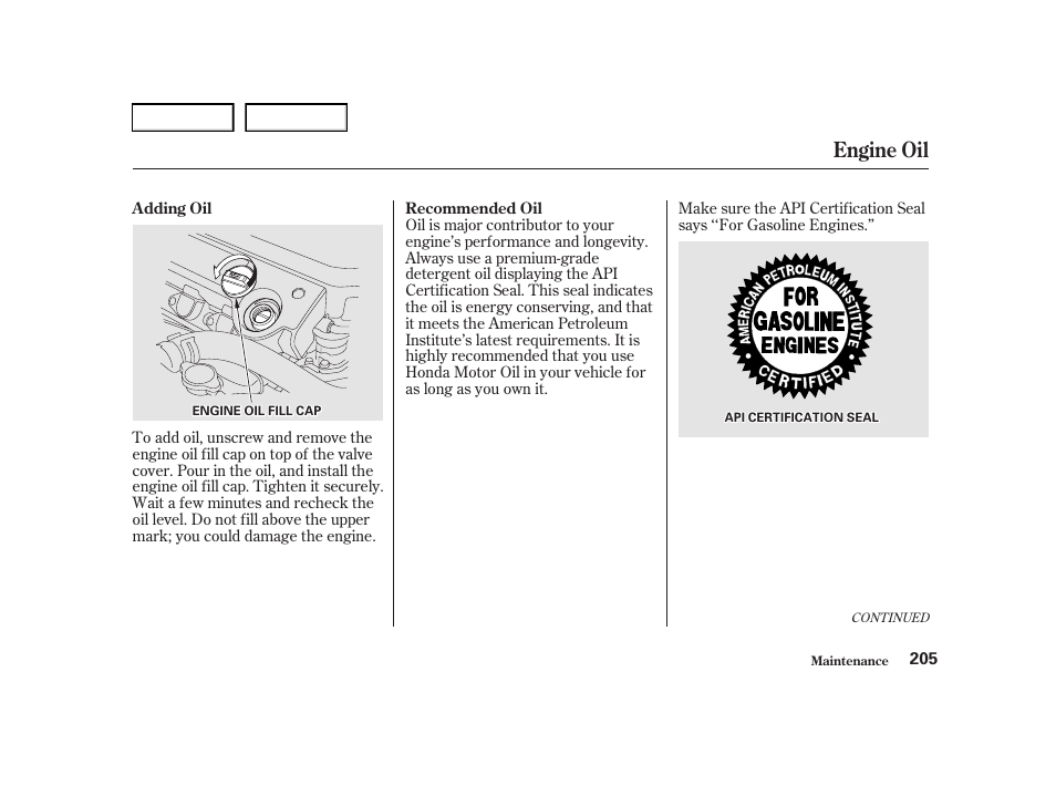 Engine oil | Acura 2001 TL - Owner's Manual User Manual | Page 208 / 319