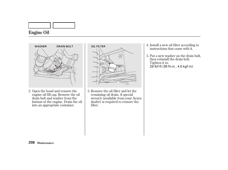 Engine oil | Acura 2001 TL - Owner's Manual User Manual | Page 211 / 319