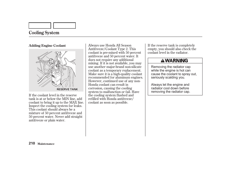 Cooling system | Acura 2001 TL - Owner's Manual User Manual | Page 213 / 319