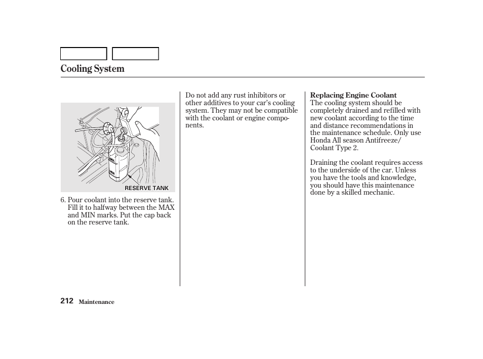 Cooling system | Acura 2001 TL - Owner's Manual User Manual | Page 215 / 319