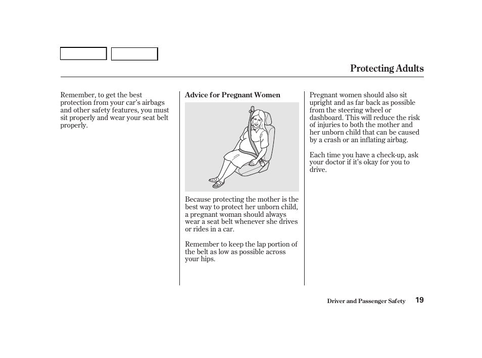 Protecting adults | Acura 2001 TL - Owner's Manual User Manual | Page 22 / 319