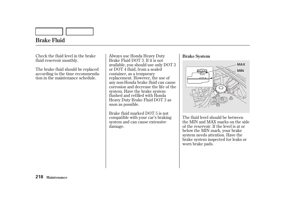 Brake fluid | Acura 2001 TL - Owner's Manual User Manual | Page 221 / 319